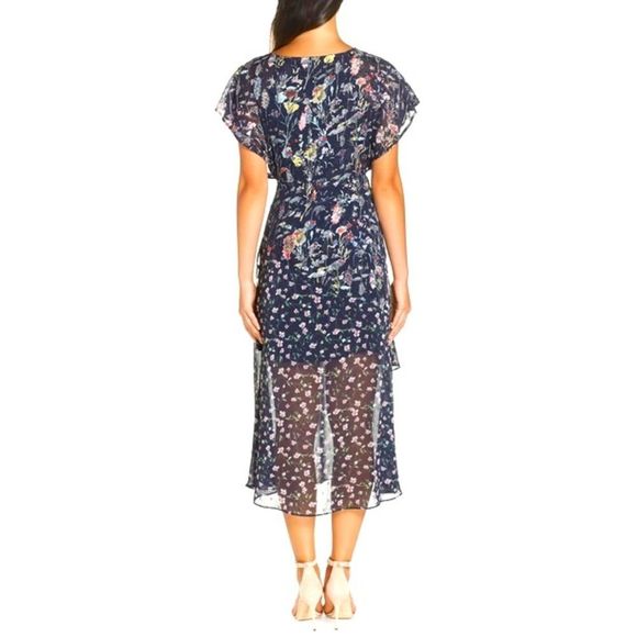 Anthropologie Foxiedox “Carolina” Navy Blue Floral Layered Semi-Sheer Midi (2) - Picture 5 of 16